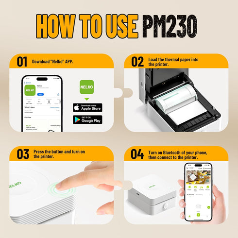 Nelko PM230 3 Sticker Printer, Print Pod Mini Bluetooth Portabel Sticker Maker with Rolls Paper, Print Pods