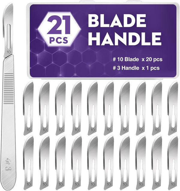 21PCS 20 Scalpel Blades with #10 Scalpels, Surgical Sterile Carving Blades Including 1 Handle for Laboratory Use