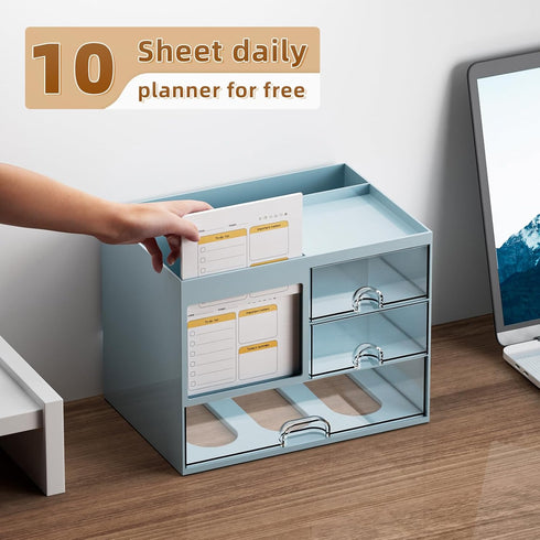 Marbrasse Desk Organizer with 3 Drawer, Multi-Functional Pencil Pen Holder, Blue