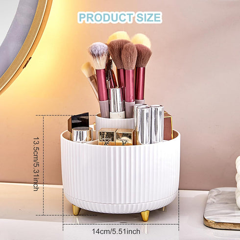 Pencil Holder for Desk, 5 Slots 360° Degree Rotating Organizer for Office, School, Home, Cute Pencil Cup, White