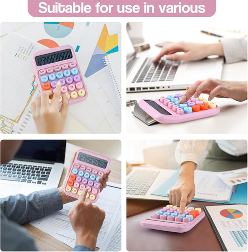 Mechanical Pushbutton Calculator, 12 Digit Large LCD Display, Big Buttons Easy to Press, Colorful Candy Calculator,