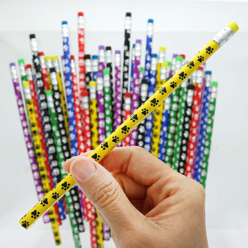 GiftExpress 48 Pcs Paw Print Pencils, Colorful Wooden Pencils with Eraser for School Supplies