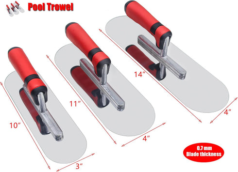 DIXIANG Set 3 (14" 4" 11"x4" 10"x3") Concrete Tools Stainless Steel Pool Trowel PC x & & Flat Finishing Cement Drywall