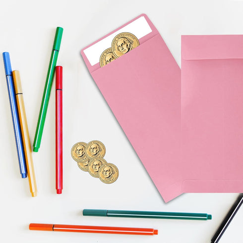 Pink 100 Pack Cash Envelopes - 3.5 x 6.5 inch Self Seal Envelopes for Savings, Money, Coin, Check, Small Items