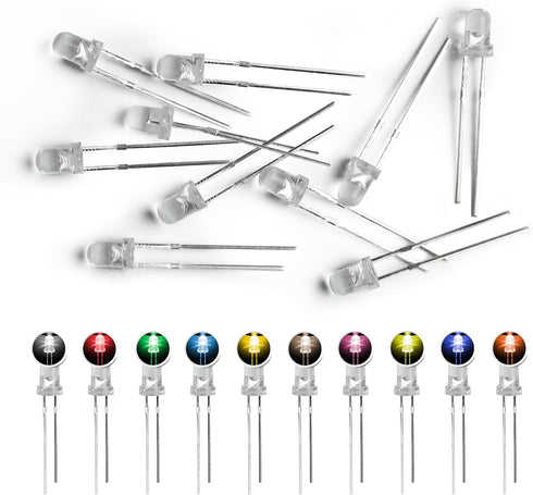 LEDs Single LED Light Diode Lamp DIY Kit with 10 Colors, 3mm Mini Bulbs, Warm White Red Green Blue Yellow