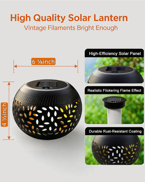 1 Pack Solar Table Lights Outdoor Waterproof - Dancing Flickering Flame Lamp Black Metal Tabletop Light Solar Powered