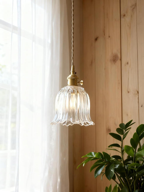 YJQHXY Hardwired Pendant Light with Flower Glass Shade Adjustable 6.56 FT Twisted Cord,