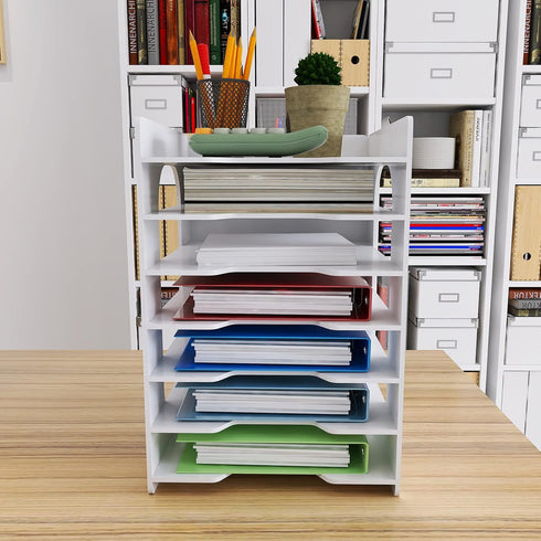Natwind 7 Tiers Paper Organizer for Desk - White File Holder, Mail Letter Tray & Document Storage Rack for Home Office