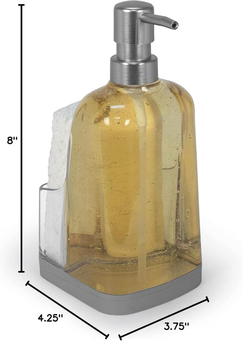 Spectrum Cora Kitchen Soap Dispenser with Sponge Holder for Kitchen Sink Organization, Easy to Clean Soap Pump Sponge