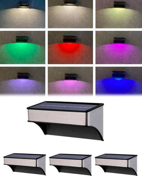 BRIGHTRIGHT 4 Pack 8 Solar Deck Lights Outdoor Waterproof - Step Lights for Stairs & Fence, Color Changing Security