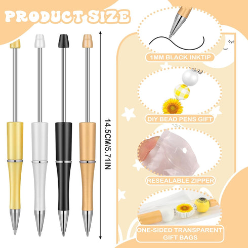Colarr 24 Sets Plastic Beadable Pens DIY Pens Making Kit Assorted Bead Pens Wood Beads Crystal Spacer Beads Black Ink Ballpoint Pen for Women Students Crafts Office School Gifts (Sunflower)