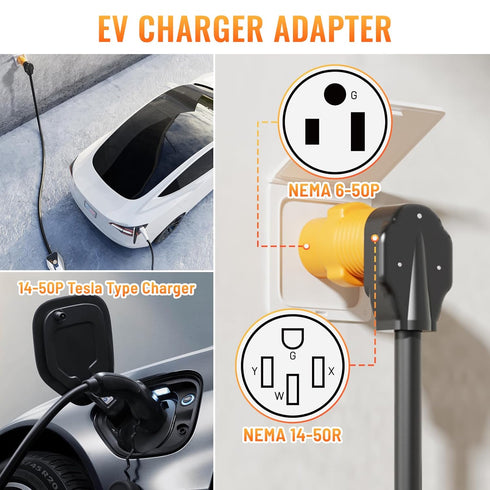 NEMA 6-50P to 14-50R EV Tesla Charger Adapter Cord, 240V 50 Amp 3 Prong Welder Plug to 4 Prong EV Charging Connector
