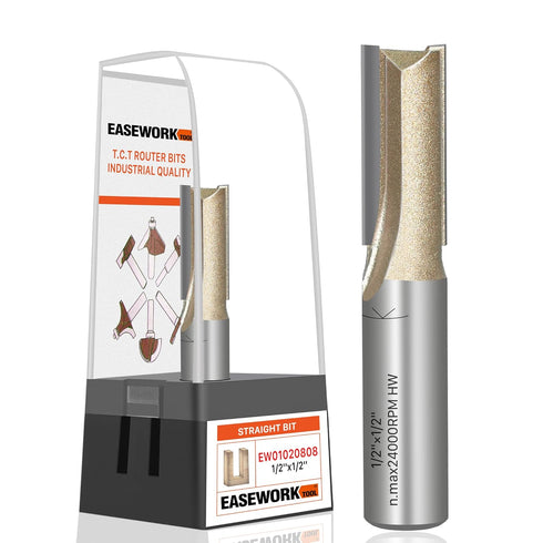 EASEWORK TOOL 1/2" Shank Straight Router Bit, Professional-Grade Carbide Tipped, 1/2" Diameter