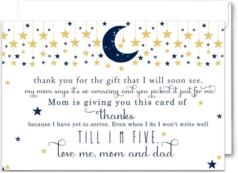 Twinkle Little Star Baby Shower Thank You Cards with Envelopes (25 Pack), Customizable Space for Handwritten Note