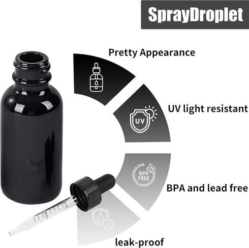 12 Pcs 1oz Glass Dropper Bottles, Leakproof Tincture Bottles with Black Reusable Eye Dropper for All Liquids