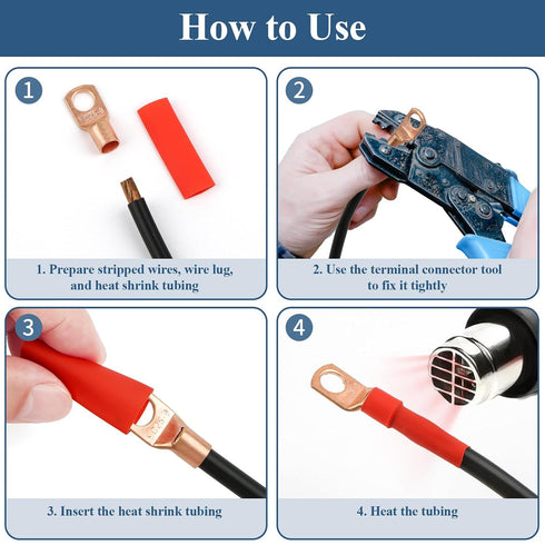 130Pcs, 2 4 6 8 10 12 66Pcs Set, 64Pcs PEASUG Copper Wire Lugs AWG Gauge Battery Cable Ends with Heat Shrink Tubing
