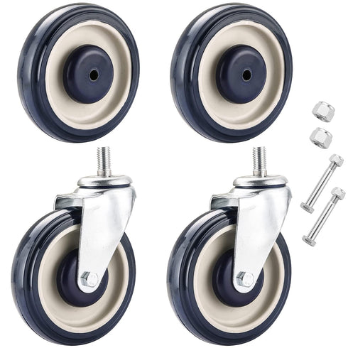 MYFULLY 5" Shopping Cart Caster Wheel Replacement Wheels Kit, Polyurethane Stepped and
