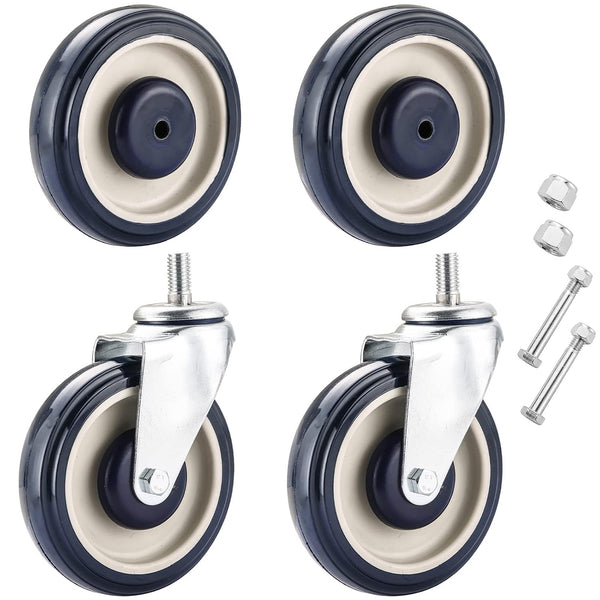 MYFULLY 5" Shopping Cart Caster Wheel Replacement Wheels Kit, Polyurethane Stepped and