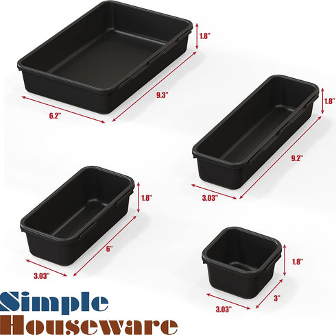 Simple Houseware Black Desk Drawer Organizer, 10 Pack (3S, 3M, 3L, 1XL)
