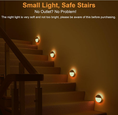 YUNLEX 2 Pack 2.6" Dimming, 3 Amber Night Light, Battery Operated Night Light, Small Sticky Lights, Light Modes, Motion