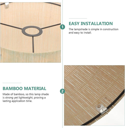 -30X30X23cm OSALADI Drum Lamp Shade Bamboo Lampshade Green Printing Pattern Lamp Cover Chandelier for Floor Table