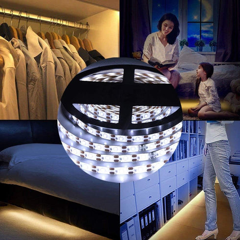 KUCAM Closet Powered,6000K Closet, Motion Sensor Wardrobe Light, LED Strip Lights, PIR Auto on/Off, Battery White
