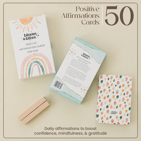 BLOOM AND BLISS CO. 50 Positive Affirmation Cards for Kids and Grandkids - Inspirational Cards with Display Stand