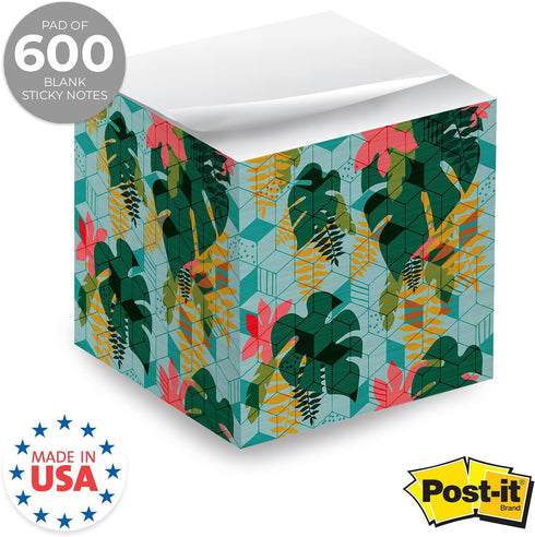 Tropical Sticky Note Cube / 2.75" Memo Block Printed On 4 Sides/Boho Botanical Design