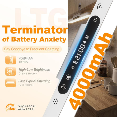 4000mAh 6W 3-Color Dimmable Closet Rechargeable Under Cabinet Lighting with Remote, Wireless Magnetic Light Bar