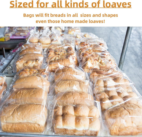 Gere 8 4 18", 100 Pack, Packing Large Bread Bags with Ties, x x Clear, Reusable, Bulk Bread Bags for Homemade Bread