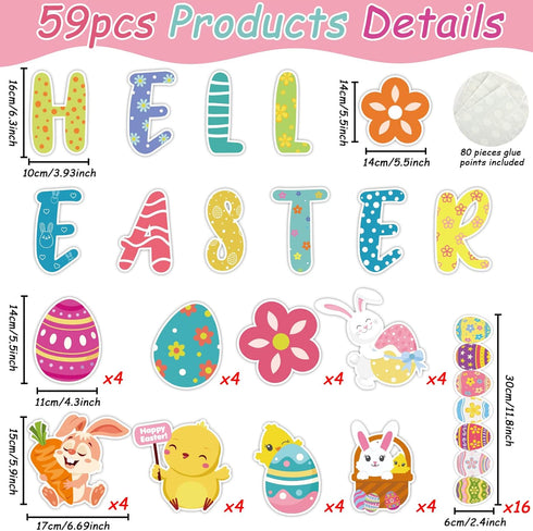 Easter Classroom Decoration Happy Easter Bulletin Board Set Easter Egg Bulletin Border Rabbit Bunny Chick Spring Cutouts Bulletin Board for Kids Classroom School Nursery Blackboard Home Wall Decor
