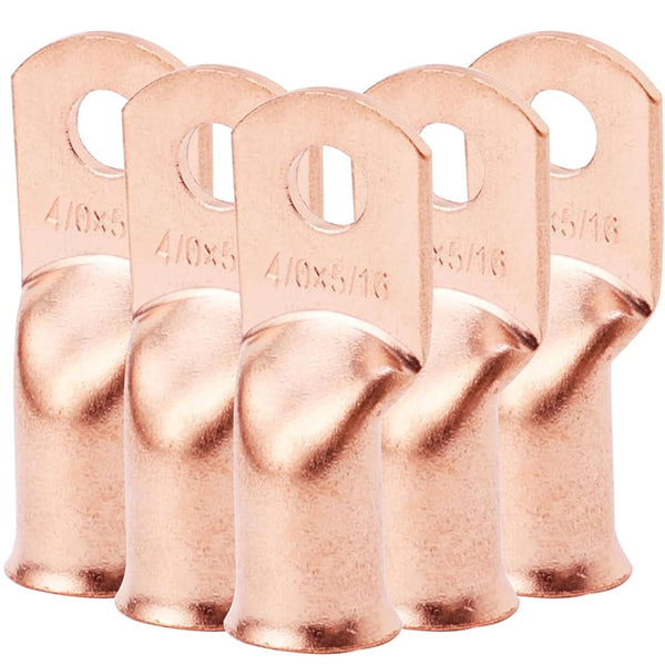 5PCS Heavy Duty Battery Lugs, 4/0AWG 5/16in M8 Battery Cable Ends Ring Terminals Connectors