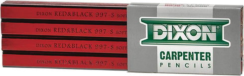 DIXON Industrial Carpenter Pencils, Soft Graphite Core, Red/Black, 7", 12-Pack