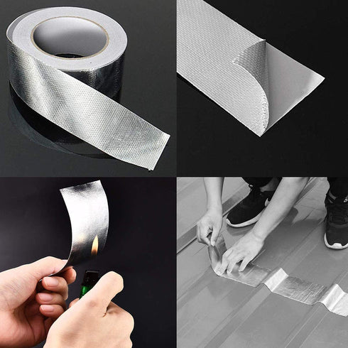 Glass Fiber Cloth Aluminum Foil Tape, HAOT Fireproof Self-Adhesive Tape, 2" x 82' Roll, Silver