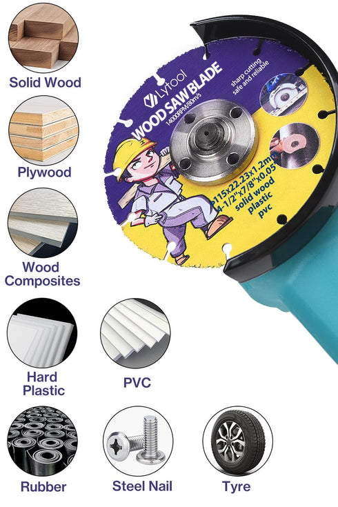 Lytool Wood Cutting Discs 4-1/2" for Angle Grinder, Woodworking Circular Saw Blade 7/8" Arbor for Wood, PVC, Rubber