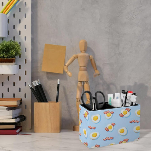 Generic Fried Eggs And Bacon Desk Organizer Leather Pen Holder Desktop Storage Makeup Drawer for Remote Control