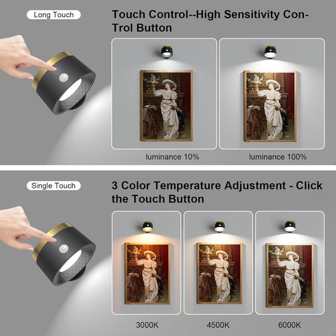3500mAh 360 3 Moobibear Motion Sensor Wall Light Indoor, Rechargeable Battery Operated LED Wall Light, Wall Lamp