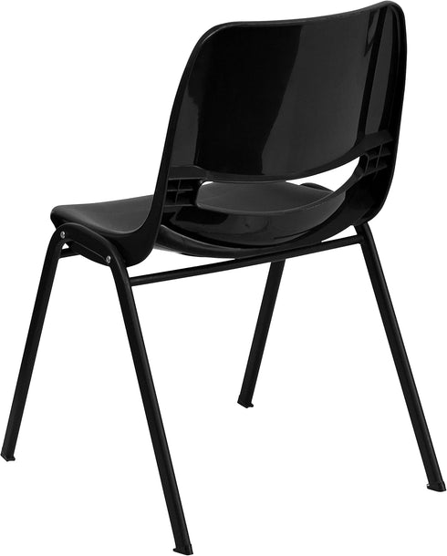 EMMA 14" + OLIVER Kid's Black Ergonomic Shell Stack Chair - Black Frame and H Seat