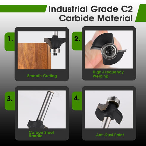 4PCS Set 1/8",1/4",3/16",5/16",Feanron 1/4 inch Set, Router Bits Router Bit ,Cutting Diameter in Black Shank Router Bit