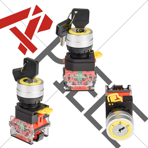 APIELE 22mm Key Switch, 440V 10A, 2NO Maintained (3 Position, Latching)