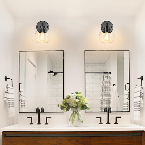 Dogvsme 1-Light E26 Bulb (Bulb Black Bathroom Vanity Lights, Wall Sconce with Glass Globe Shade, Vanity Lighting