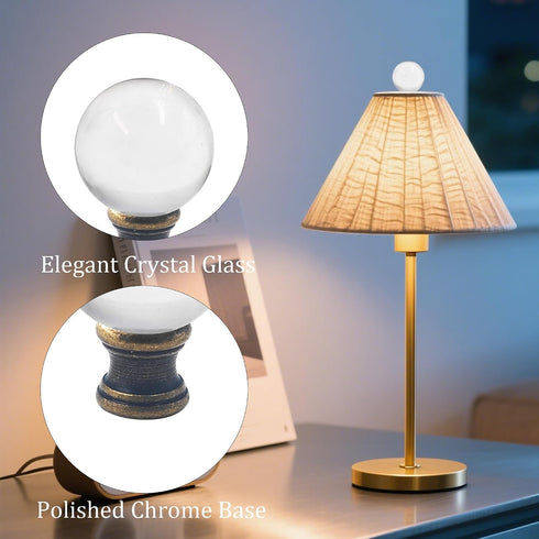 AUXBC 2PCS 1/4-27 Crystal Lamp Finials with Bronze Chrome Base, Thread Glass Ball Topper Decorative Cap for Table Floor