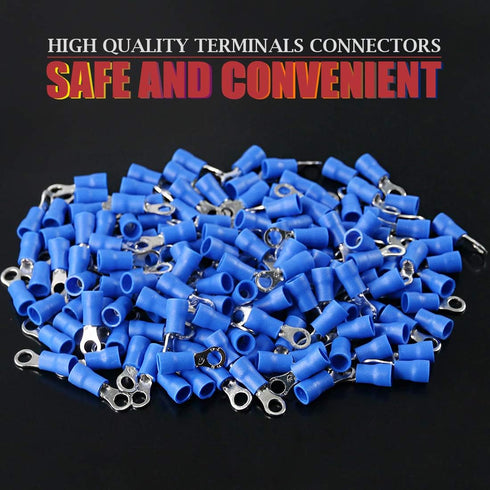 Hilitchi 100Pcs 16-14AWG Insulated Terminals Ring Electrical Wire Crimp Connectors (Blue, M4)