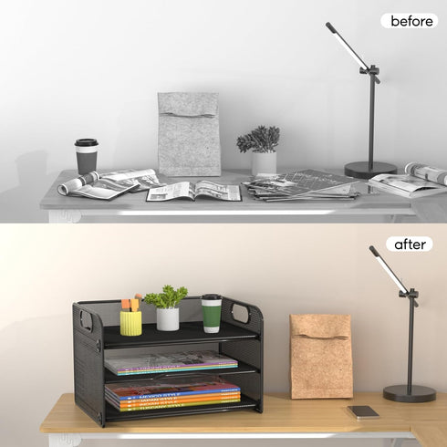 Samstar 3 Tier Letter Tray Paper Organizer with Handle, Mesh Desk Sorter File Rack, Black