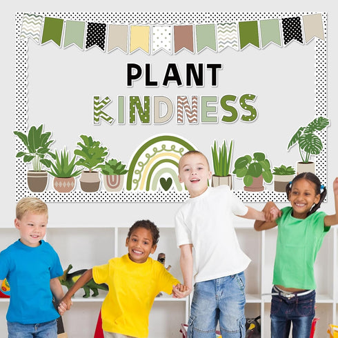 ZOiiWA 98 Pcs Summer Greenery Bulletin Board Decorations, Plant Kindness Set for School Home Office Wall Decor