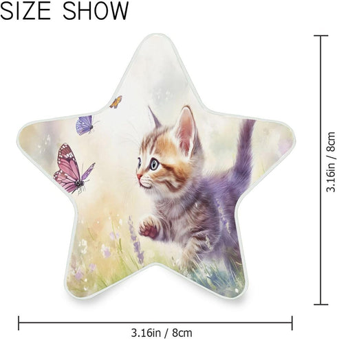 Burbuja 0.2W Kitten Chasing Butterflies in Lavender LED Night Light Plug into Wall Star-Shaped Nightlight Dusk to Dawn