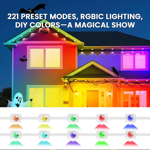Wisada IP67 (50 RGB IC Outdoor String Lights, Permanent Outdoor Lights for House with Remote, DIY via App for Music
