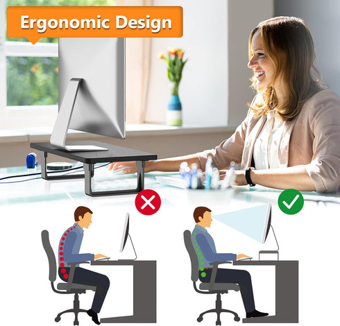 50 LB 1-Step Monitor Stand Riser with Capacity, Stable Wood Computer Monitor Stand for Desk Organizers, Computer Riser