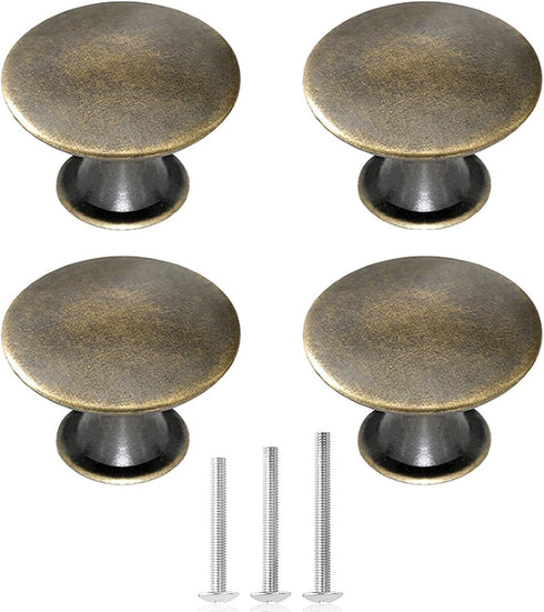 4X Antique Bronze Oil Rubbed Cabinet Knobs, Vintage Round Dresser Door Pull Handles, 30mm/1.18in