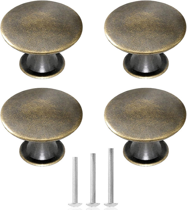 4X Antique Bronze Oil Rubbed Cabinet Knobs, Vintage Round Dresser Door Pull Handles, 30mm/1.18in